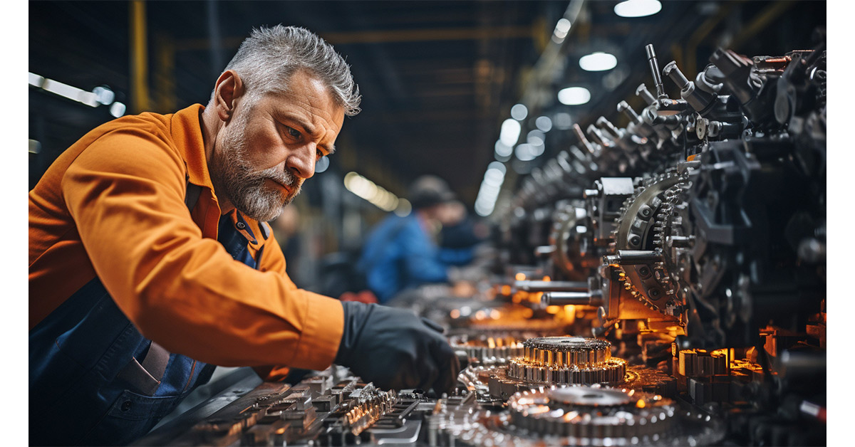 Un trabajador manipula una máquina en un entorno industrial