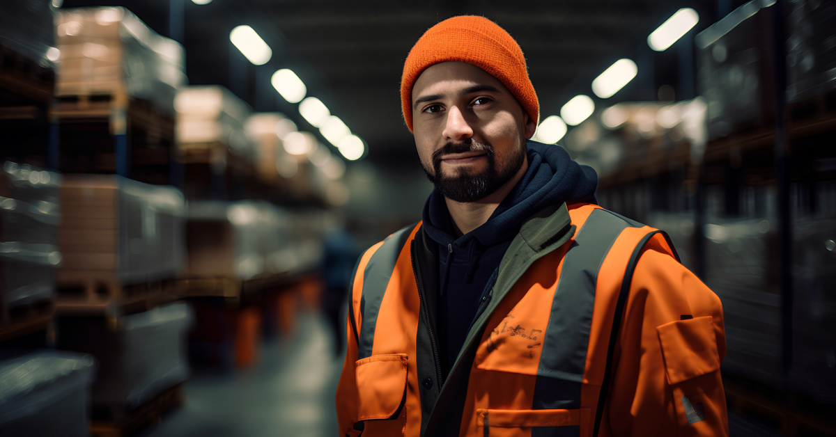 Employé dans un entrepôt portant un bonnet pour se protéger du froid