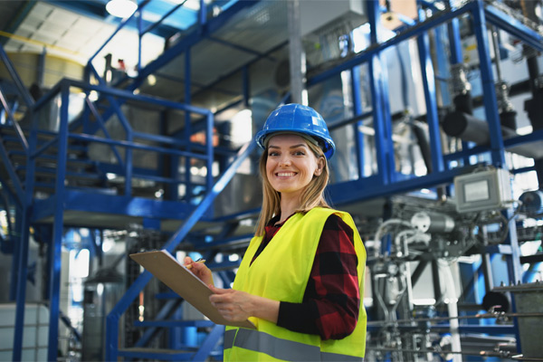 Travailleuse du secteur de l’industrie effectuant des contrôles des risques