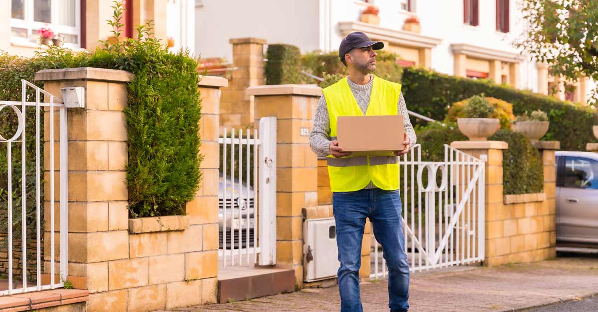 Livreur à pied au travail avec un colis