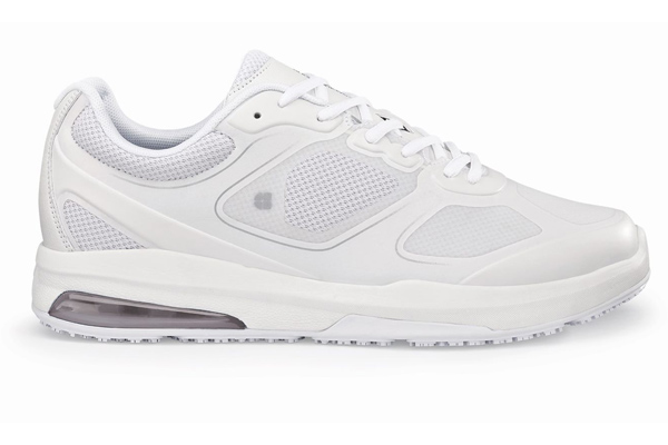 White Evolution II shoe with an airbag in the outsole for extra comfort and support